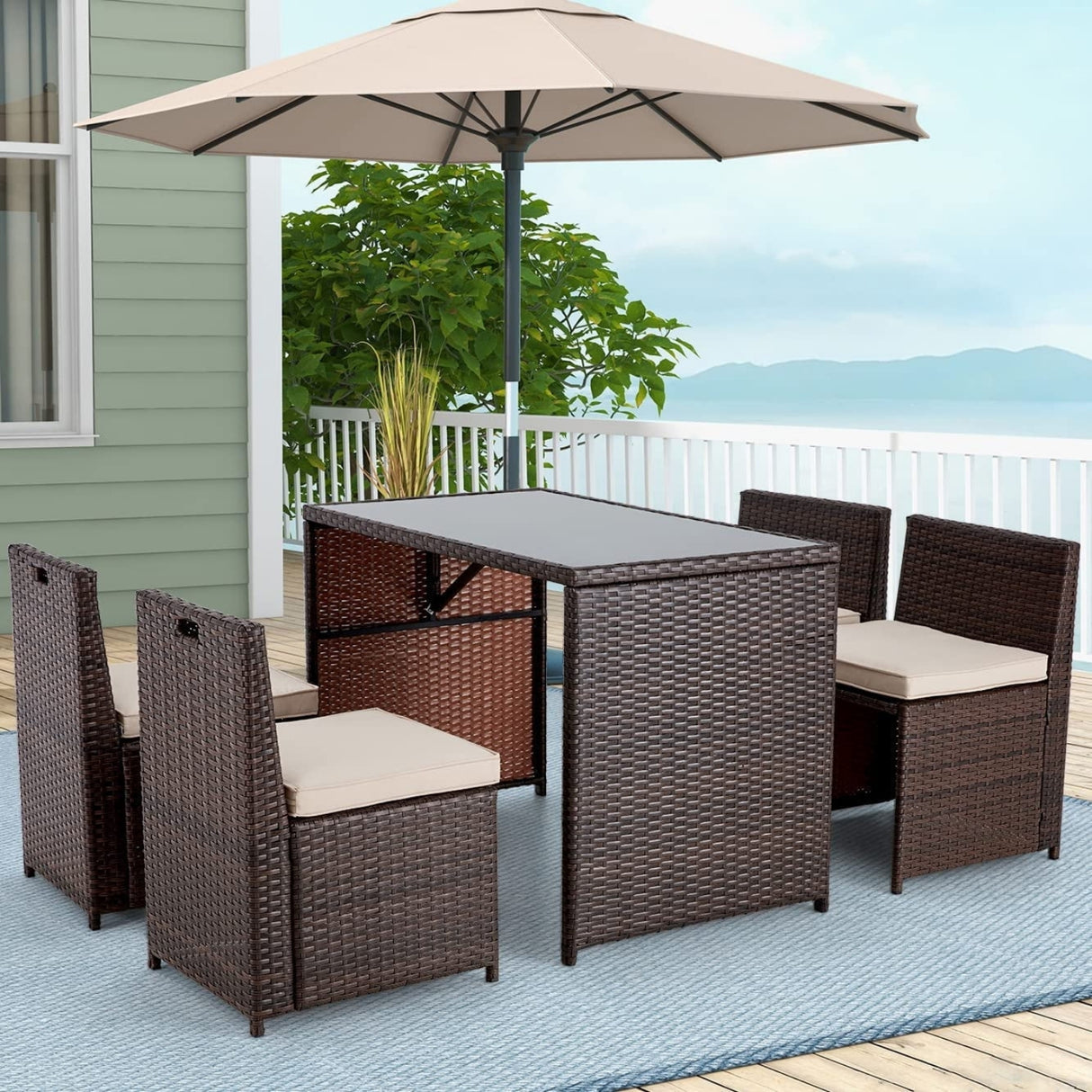 5-Piece Outdoor Patio Dining Set with Square Glass Tabletop