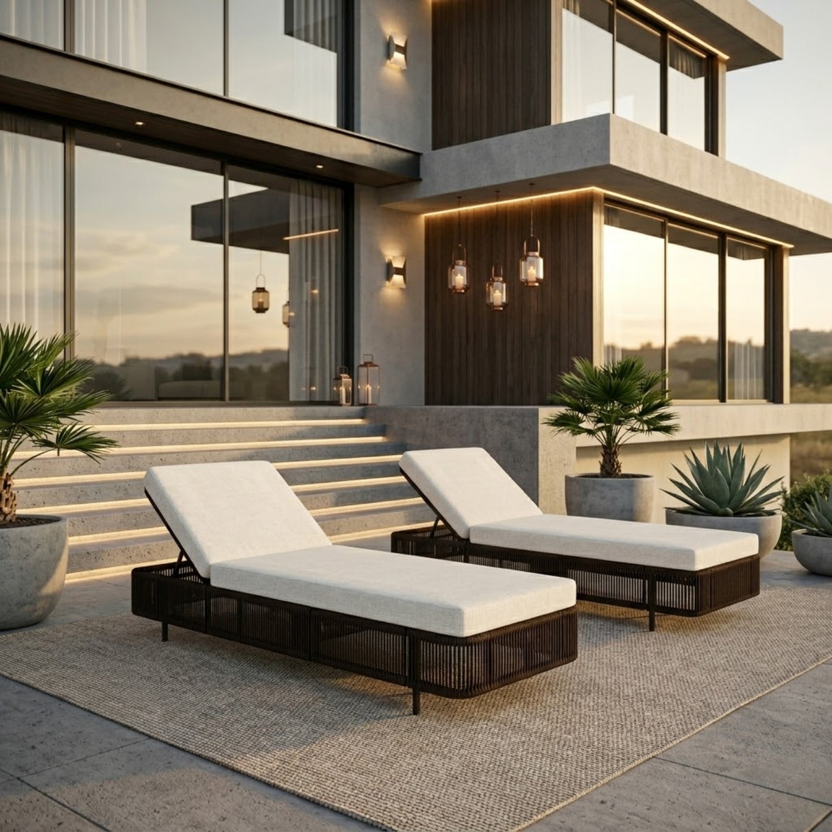 Outdoor Rope Lounger Set of 2 (Brown & White)