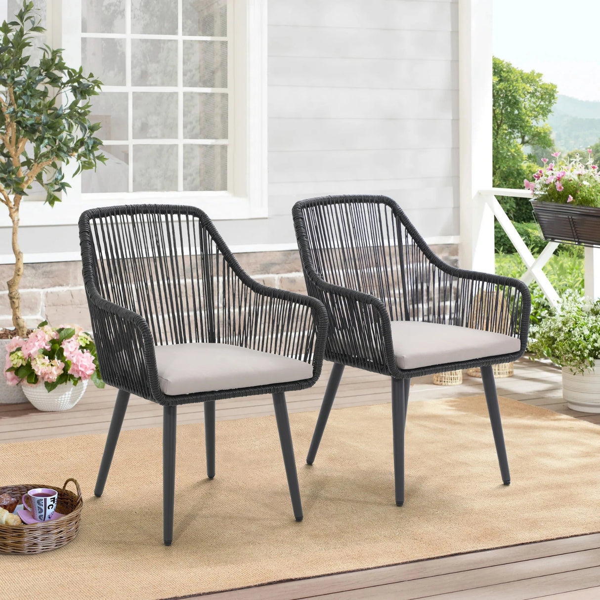 2-Piece Outdoor Rope Patio Dining Chairs