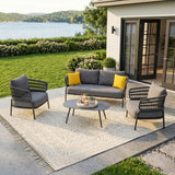 Outdoor Rope 4-Piece Patio Sofa Set with Glass Top Table (Grey)
