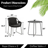 3 Piece Garden Outdoor Black Rope Patio Set
