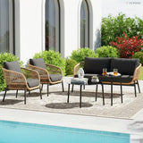 Outdoor 4 Seater Rope Conversation Sofa Set