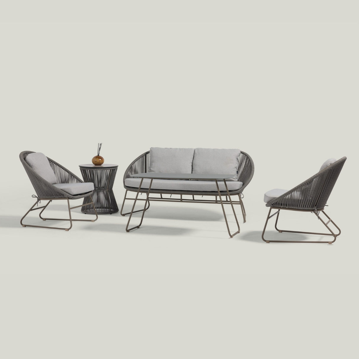Outdoor Rope 4-Piece Patio Sofa Set with Glass Top Tables