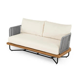 Outdoor 6-Piece Rope Woven Conversation Sofa Set with Wooden Top Table