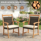 Outdoor Wicker Patio Conversation Set with Acacia Wood Frame & Center Table