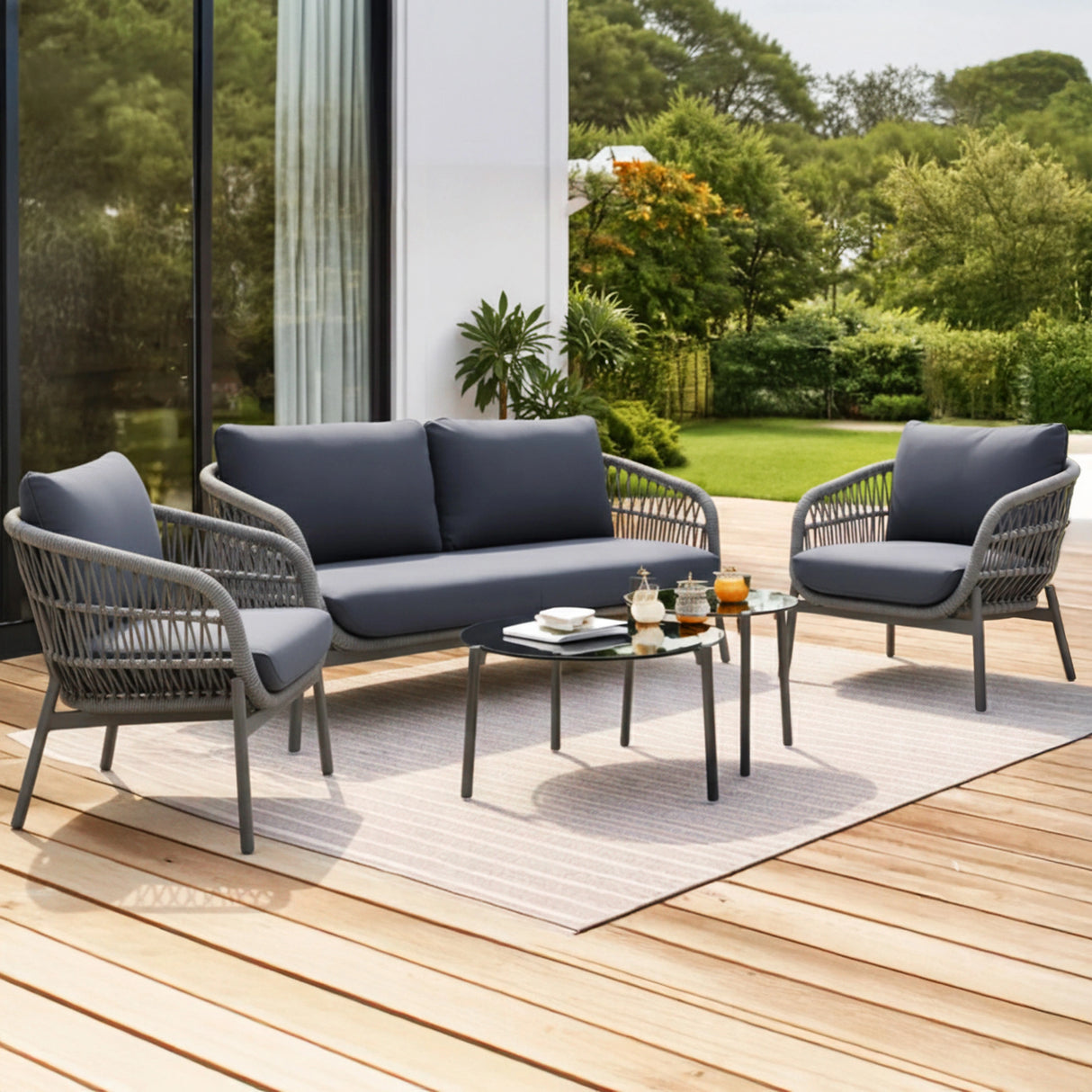 Outdoor 4 Seater Rope Conversation Sofa Set