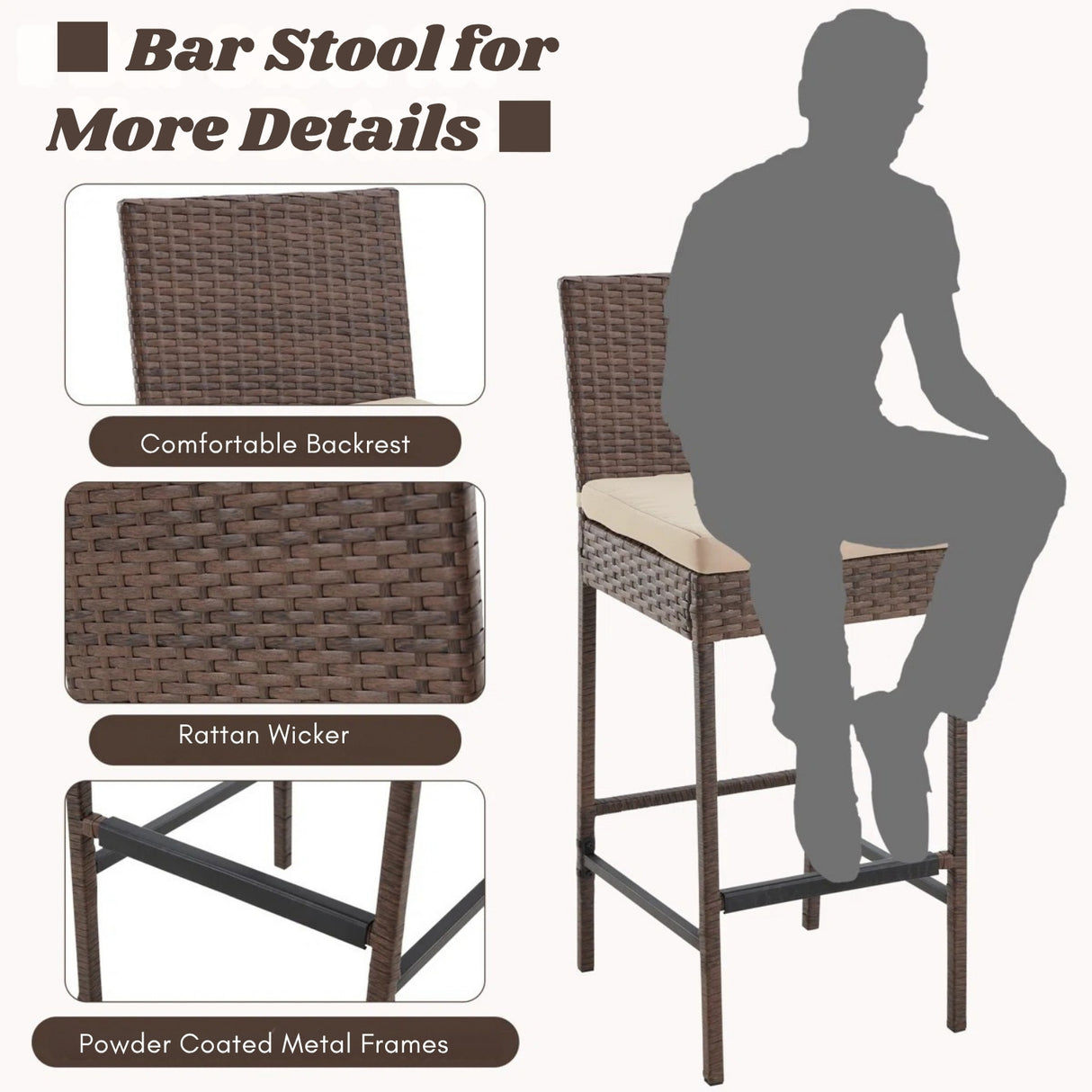 Outdoor Rattan Wicker Bar Chairs Set of 2