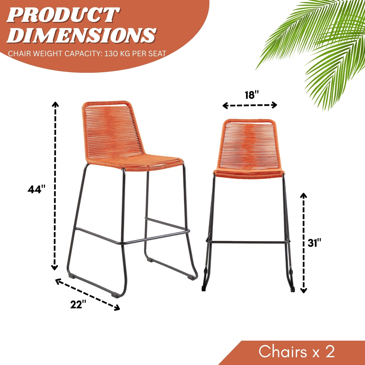 2-Piece Outdoor Rope Bar Chairs – Stylish Comfort Built to Last