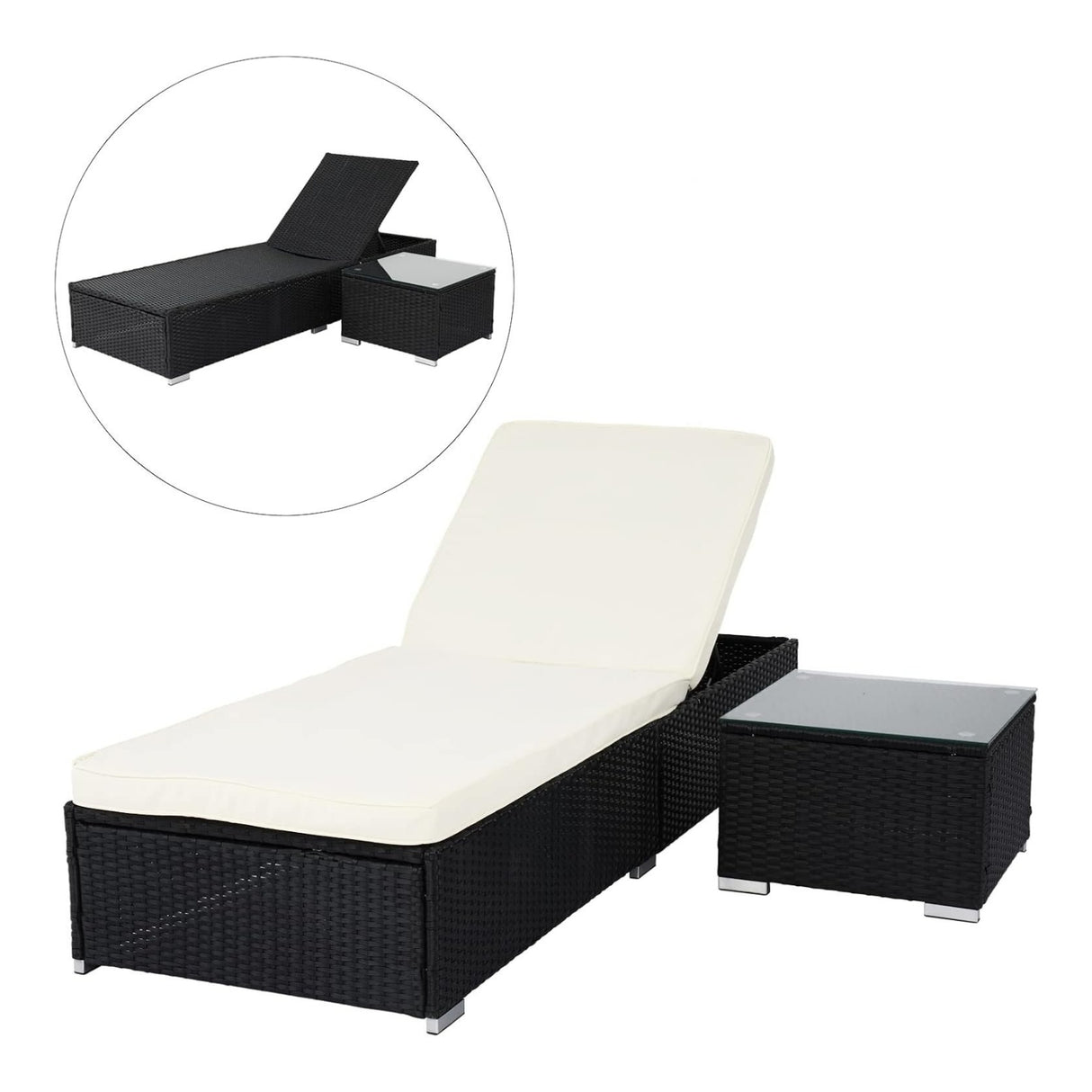 Outdoor Wicker Lounge Chair With Side Table