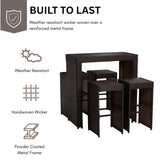 5-Piece Outdoor Rattan Wicker Bar Set with Glass Top Table