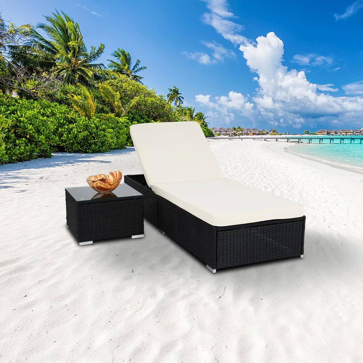 Outdoor Wicker Lounge Chair With Side Table