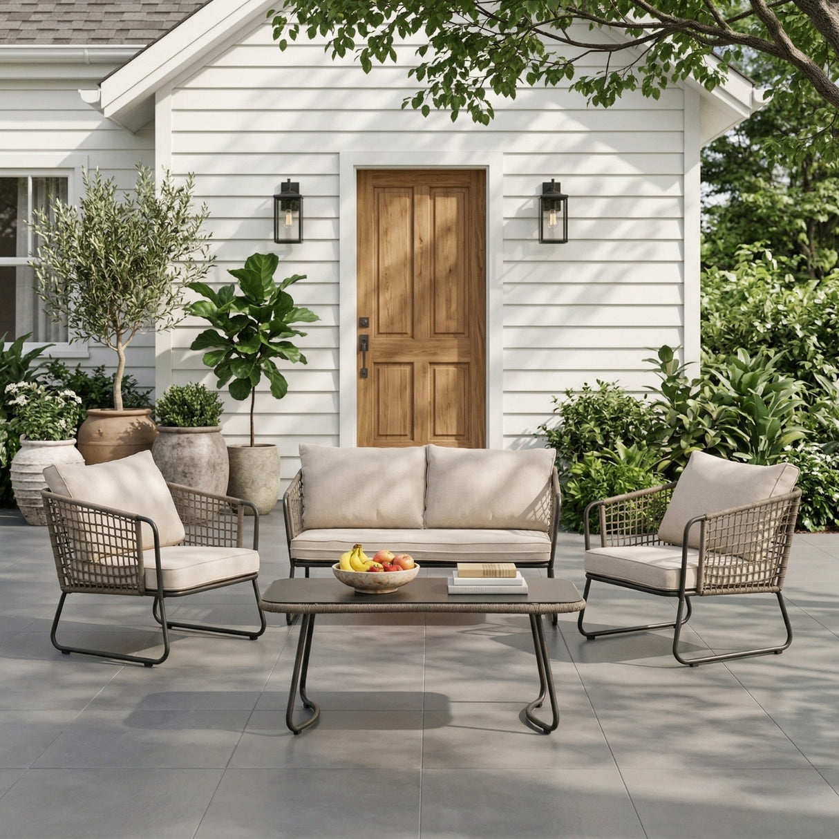 4 Piece Outdoor All-Weather Rope Sofa Set