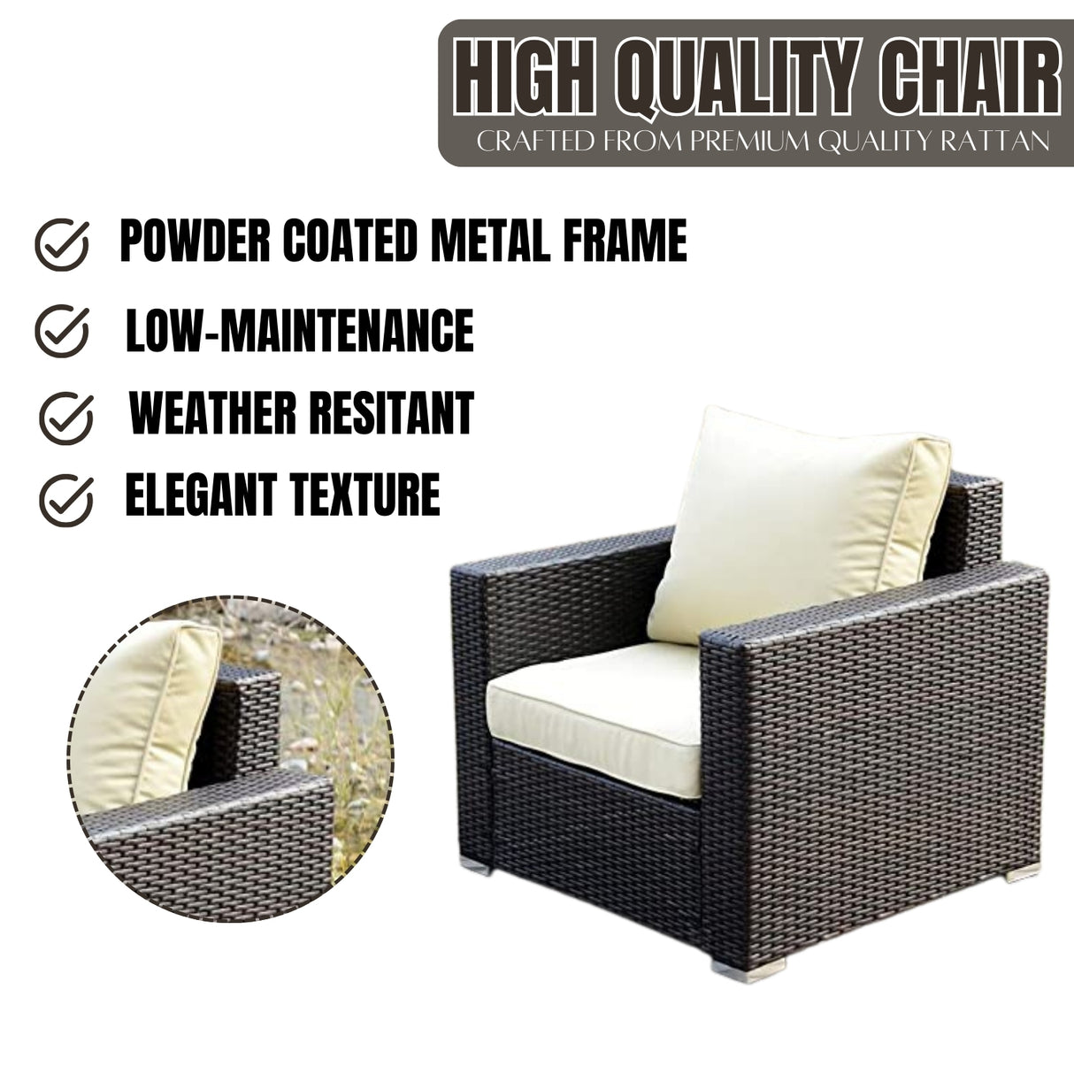 1-Piece Outdoor Wicker Single Seater Sofa