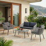 Outdoor 4 Seater Rope Conversation Sofa Set