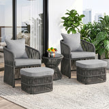 Outdoor 5 Piece Rope Patio Chair Ottoman Set (Grey)