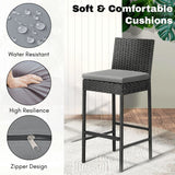 5-Piece Outdoor Rattan Wicker Bar Set with Glass Top Table