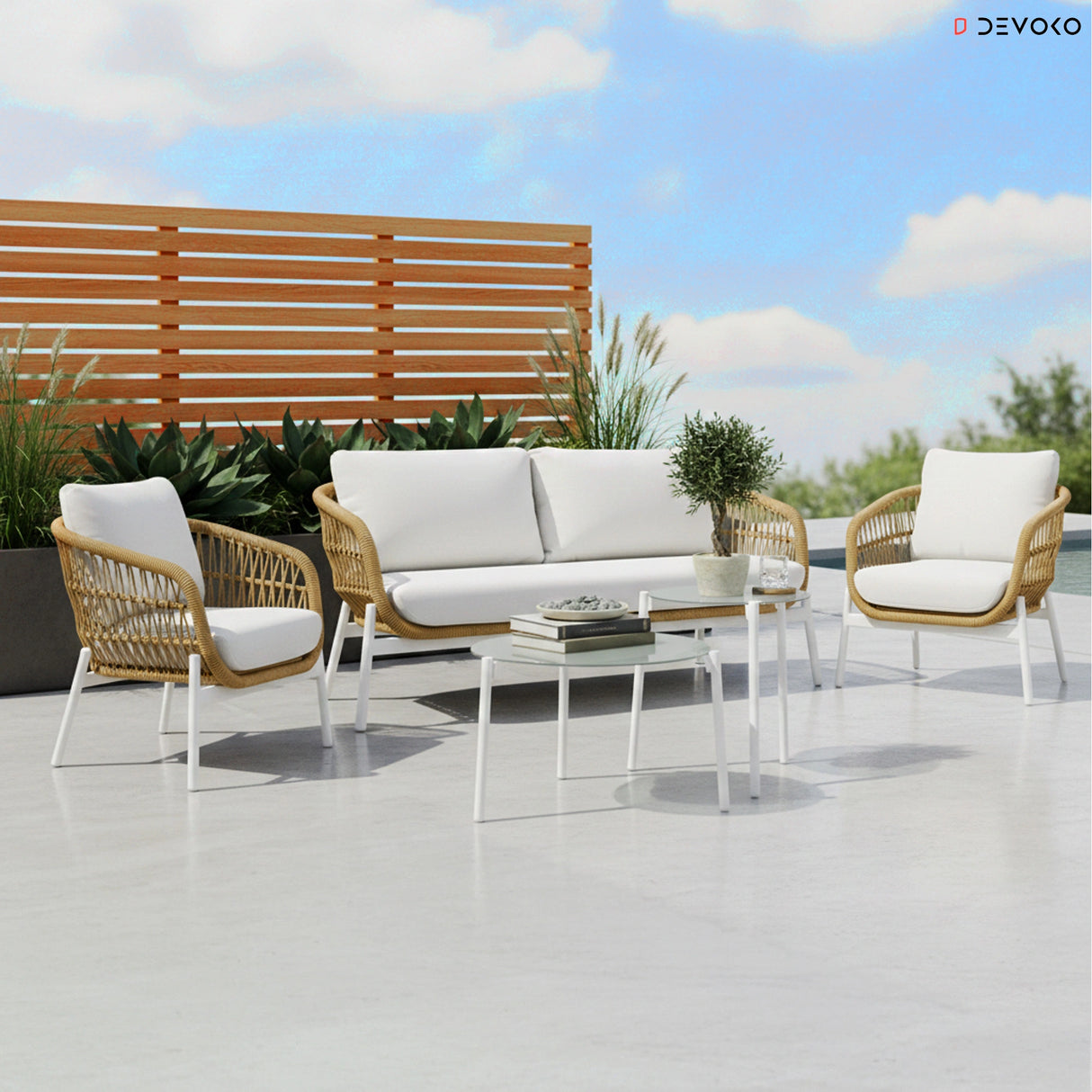 Outdoor 4 Seater Rope Conversation Sofa Set