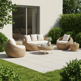 Outdoor Wicker 5-Seater Sofa Set With Glass Top Tables