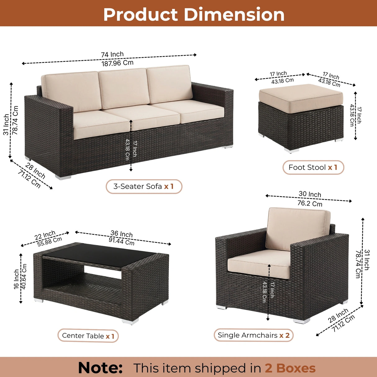 Outdoor 5 Piece HDPE Wicker Conversation Sofa Set