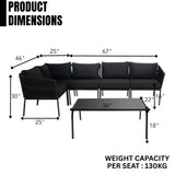 Outdoor Black Rope L-Shape All Weather Sectional Sofa Set