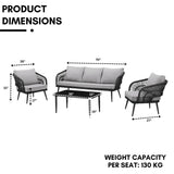 Outdoor Rope Conversation Patio Sofa Set (Black /Light Grey)