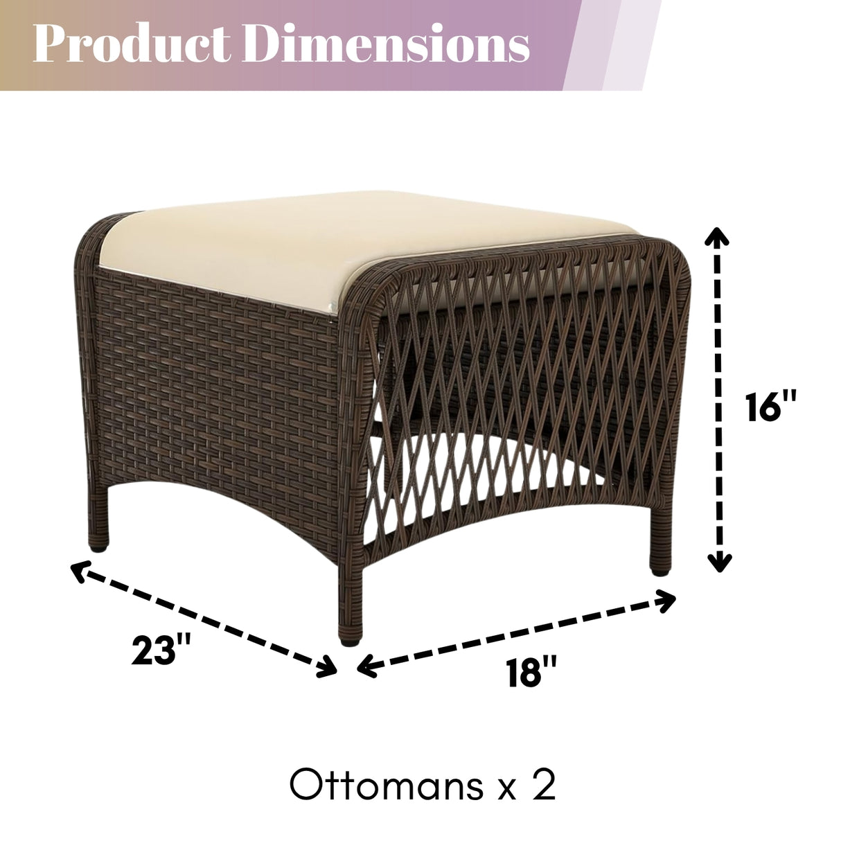 2-Piece Outdoor Rattan Wicker Ottoman Set