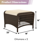 2-Piece Outdoor Rattan Wicker Ottoman Set