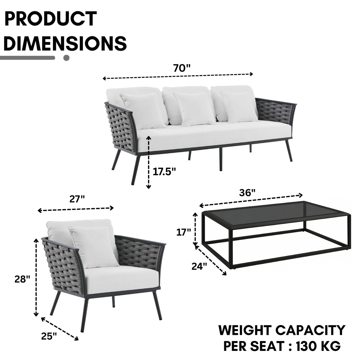 6-Piece Outdoor Rope Sofa Set (Grey & White)