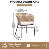 Outdoor Rope Dining Chair with Cushion (Beige & White)