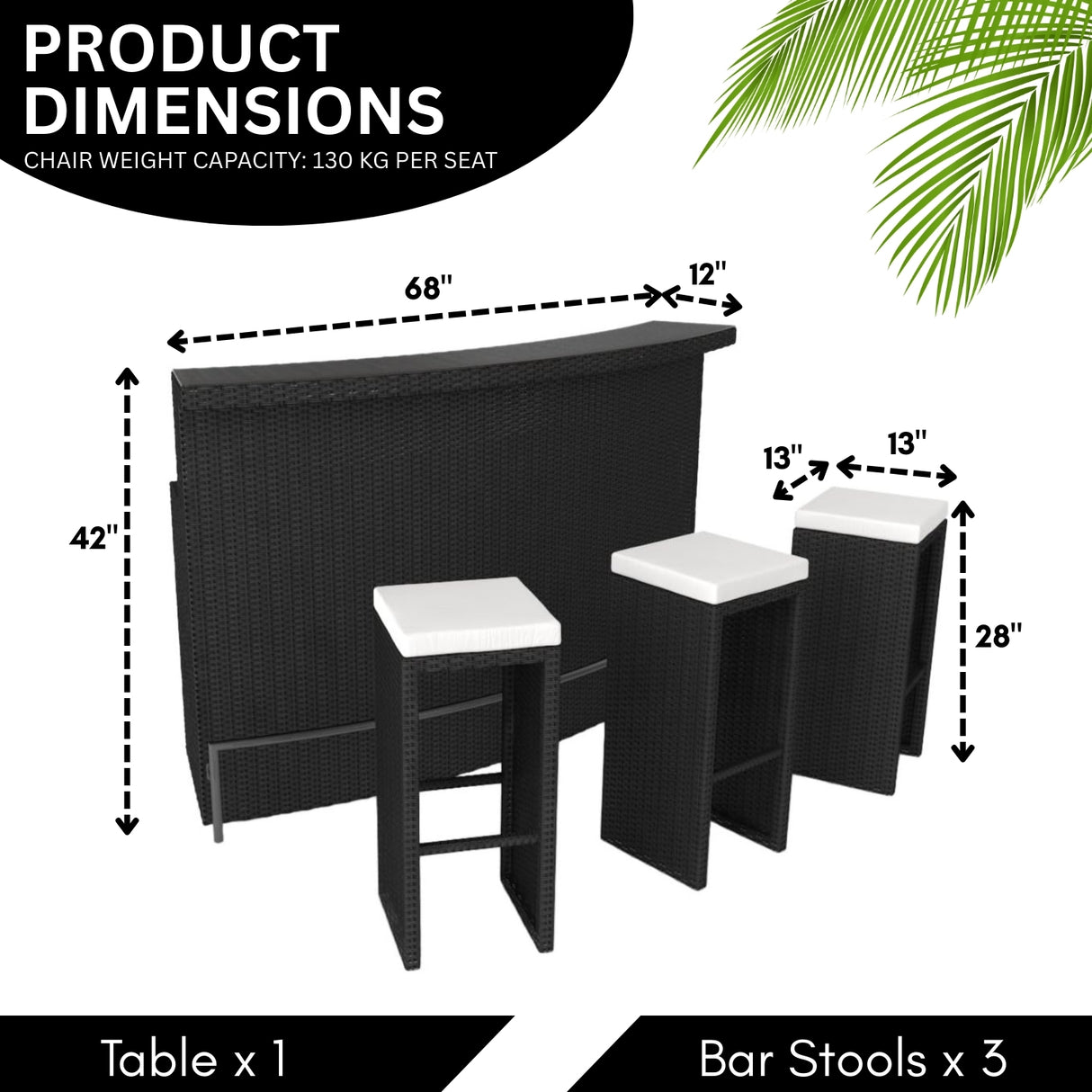 3-Seater Outdoor Rattan Wicker Bar Set