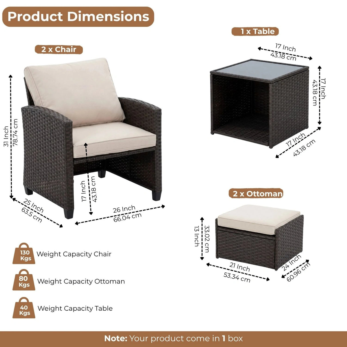 5 Piece Outdoor Patio Wicker Furniture Set