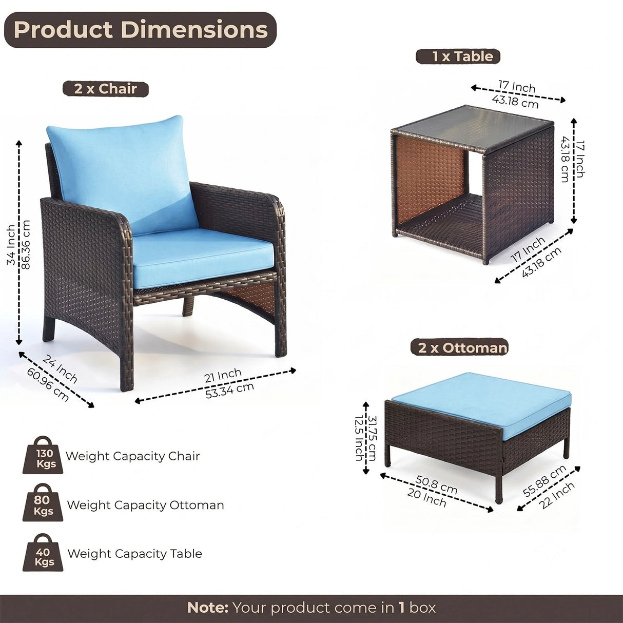 Outdoor 5 Piece Patio Wicker Furniture Set
