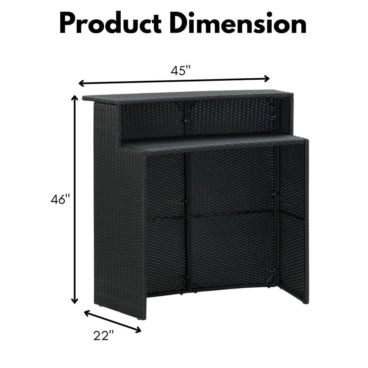 Outdoor Rattan Wicker Bar Table With a High-Top Design & Integrated Storage Shelf