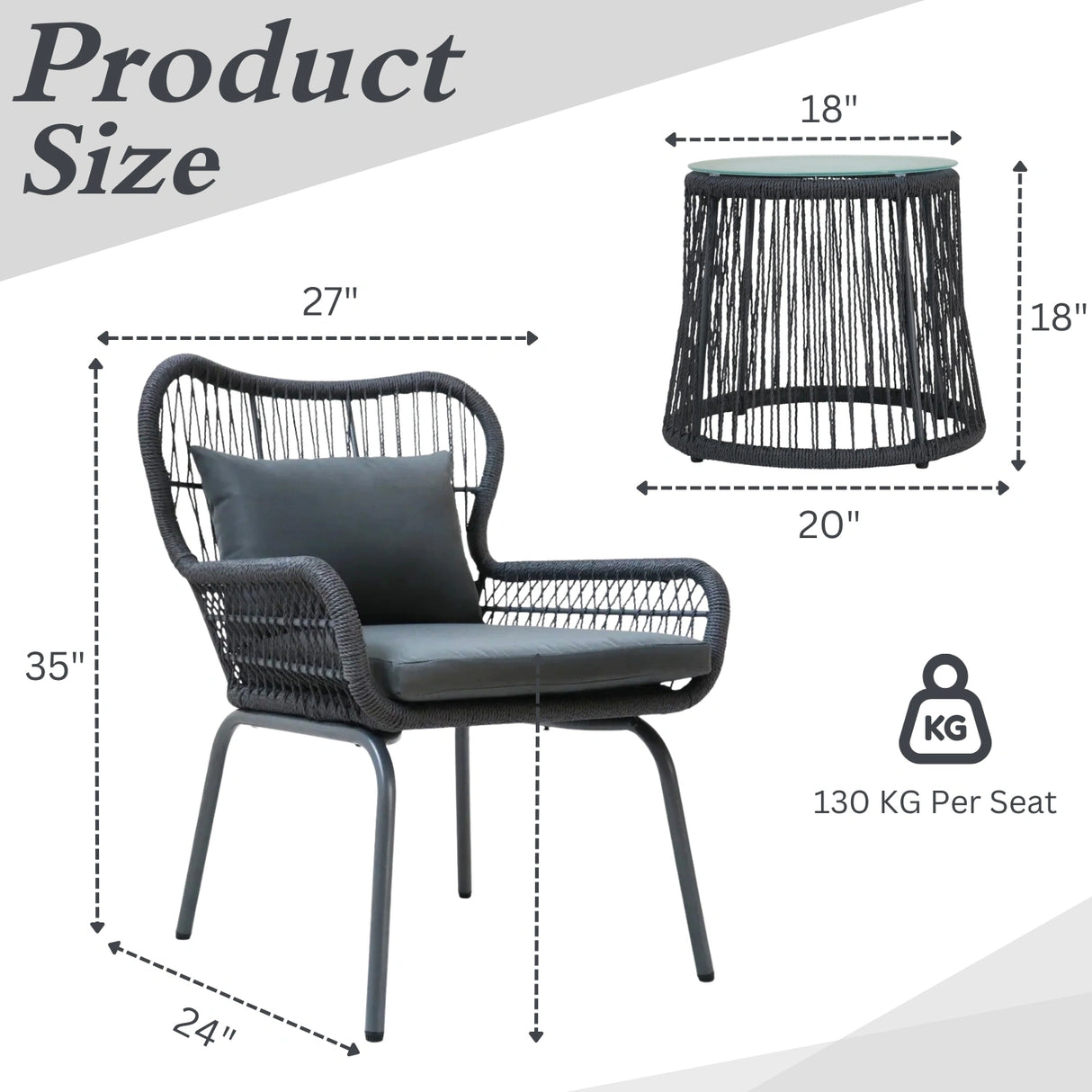 Outdoor Patio Garden 3 Piece All Weather Resistant Furniture Set