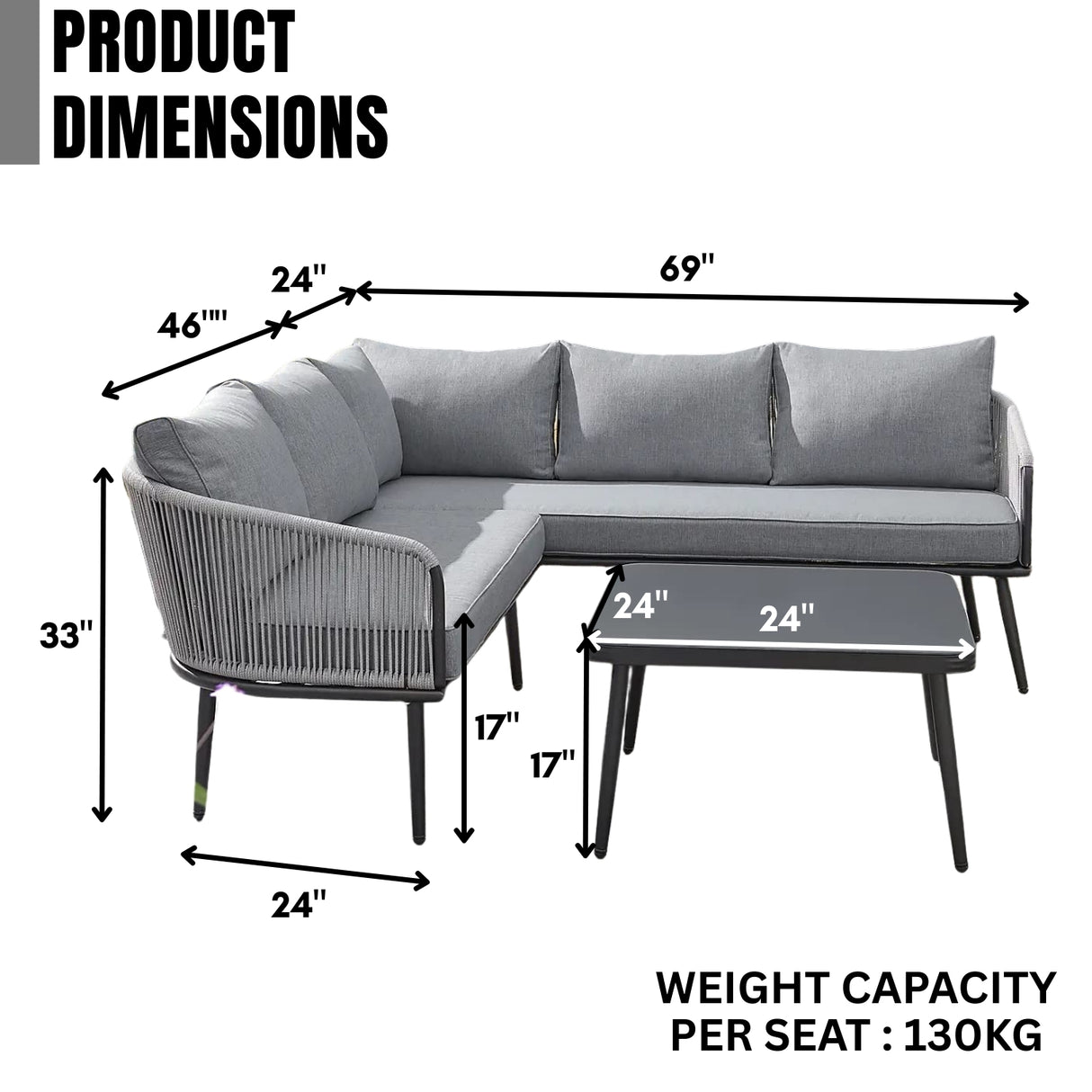 Outdoor Rope  L-Shaped Conversation Sofa Set