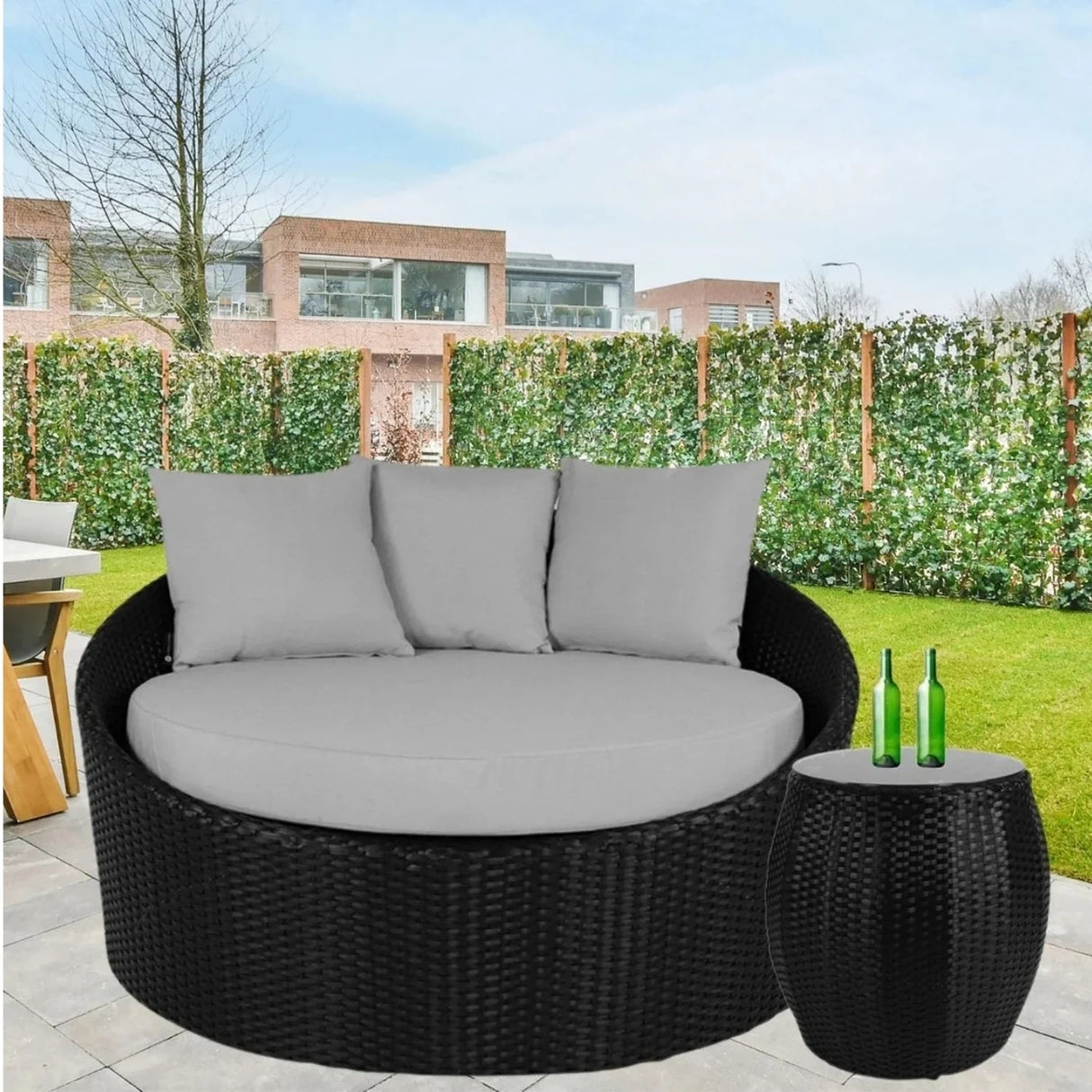 Outdoor Rattan Wicker Daybed with Glass Top Table