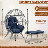 Outdoor Wicker Egg Chair with Ottoman (Silver Grey & Navy-Blue)