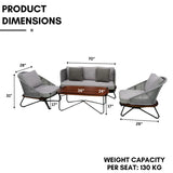 Outdoor Grey Rope 4-Piece Sofa Set With Wooden Top Table