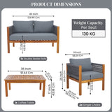 Outdoor Rope Sofa Set with Teak Wood Frame (Grey)