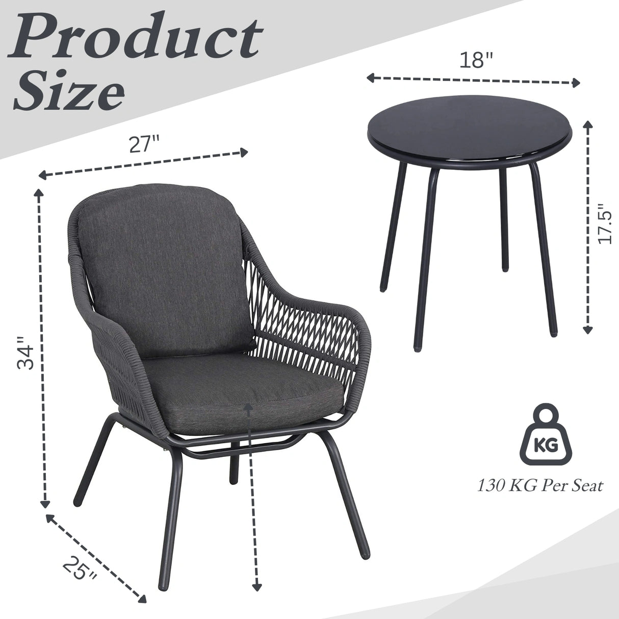 3 Piece Outdoor Rope Patio Set