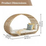 Outdoor Rattan Wicker Daybed with Oval-Shaped Canopy Frame (Beige & Off-White)