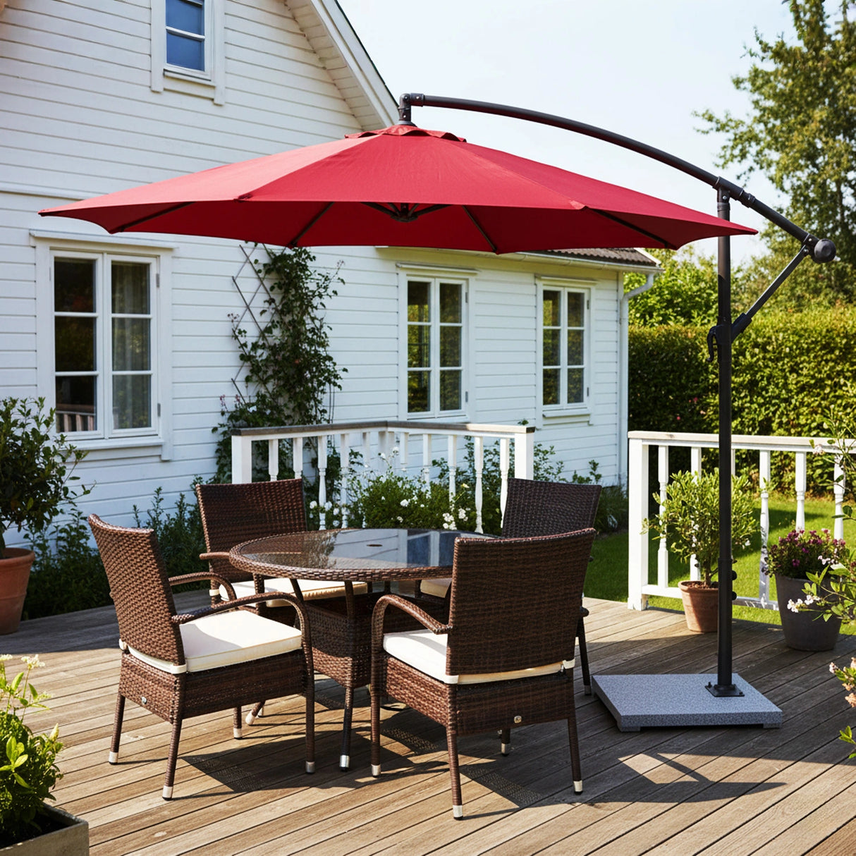 9 Ft Outdoor Offset Cantilever Patio Umbrella with Marble Base