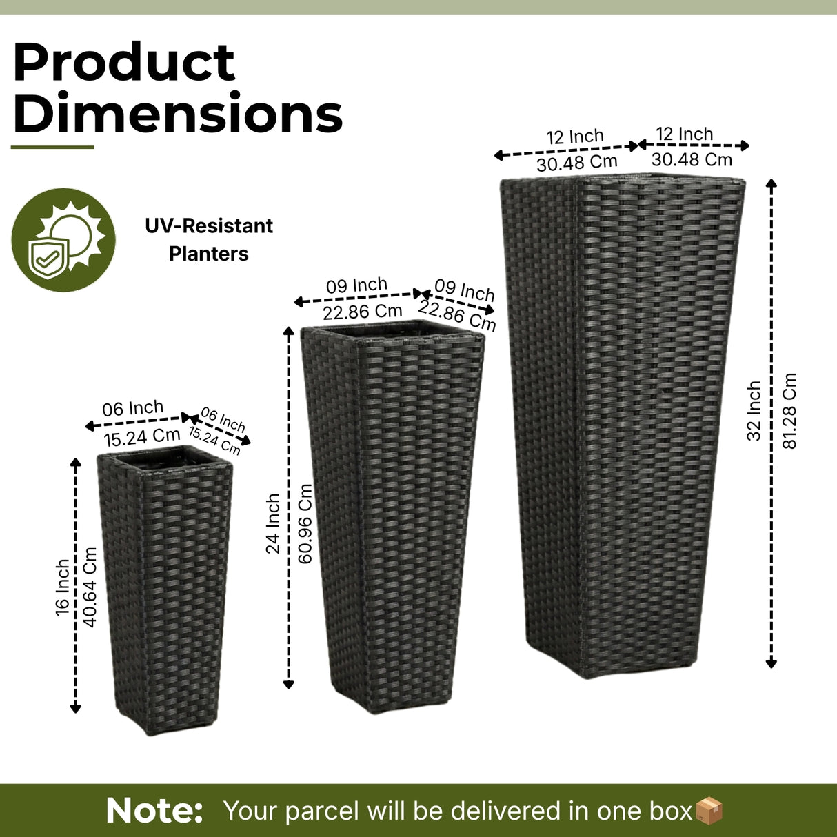 Outdoor Black Wicker Planter Set of 3