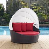 Outdoor Rattan Wicker Patio Daybed with Retractable Canopy