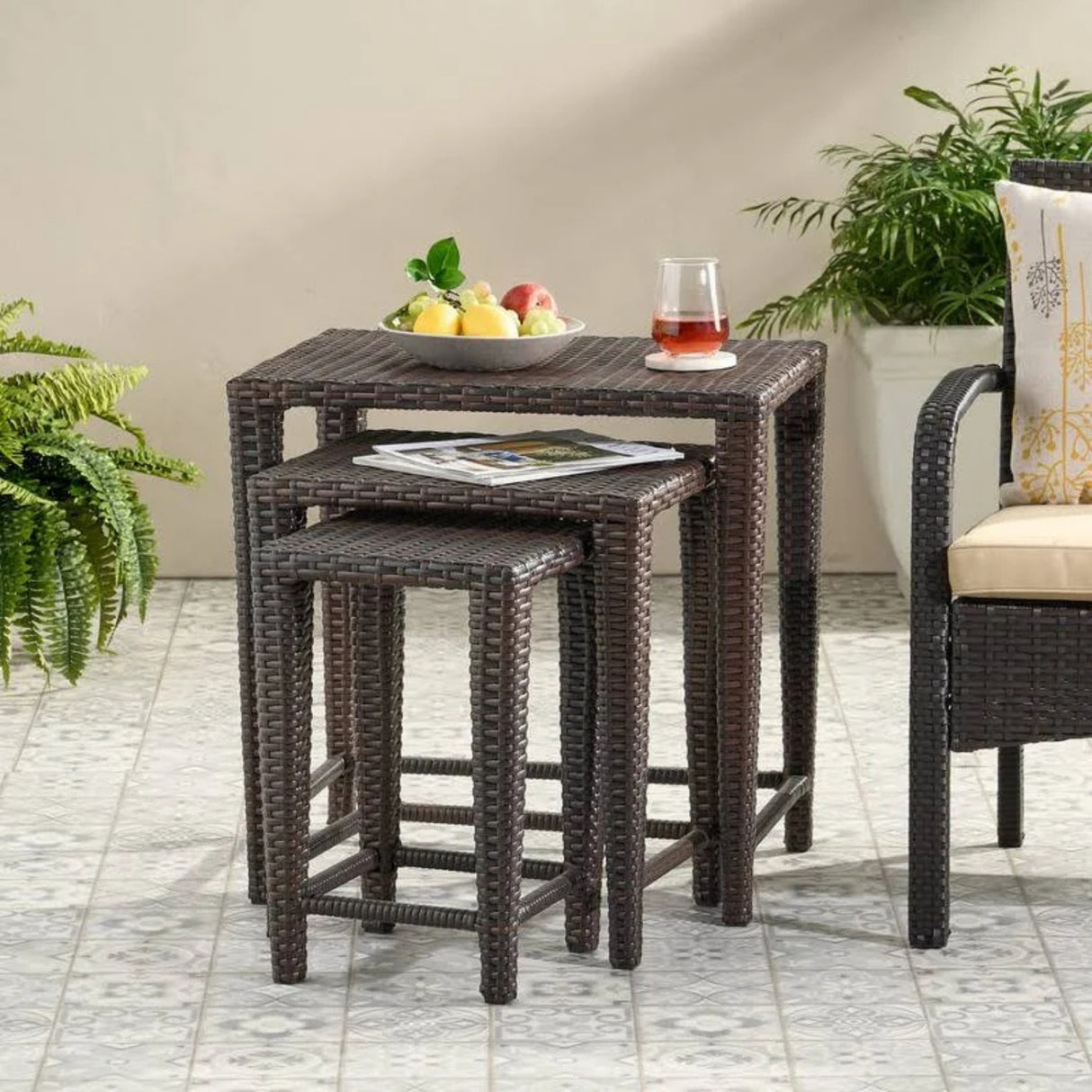 3-Piece Wicker Garden Bistro Set in Dark Brown