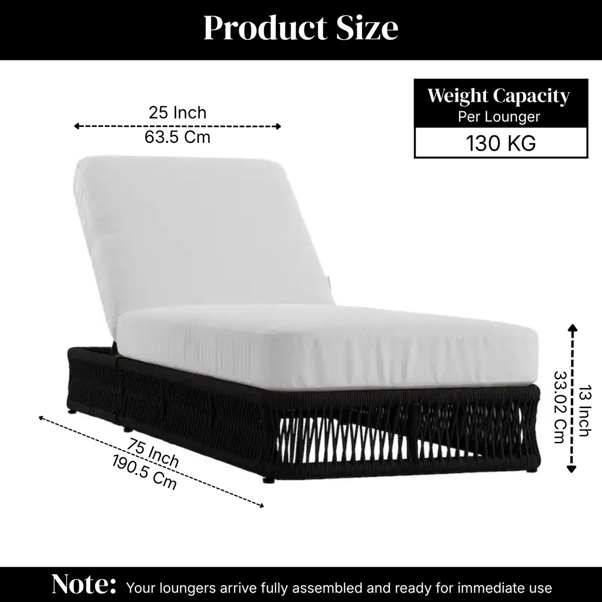 Outdoor All-Weather Rope Lounger Set of 2 (Black & White)