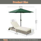 Outdoor Wicker Rattan Lounger Set of 2 with Patio Umbrella (Silver Grey & Off-White)