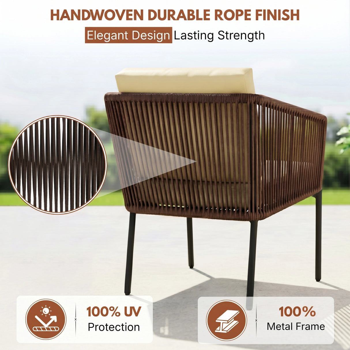 Outdoor 4 Seater Rope Conversation Sofa Set (Brown & Cream)