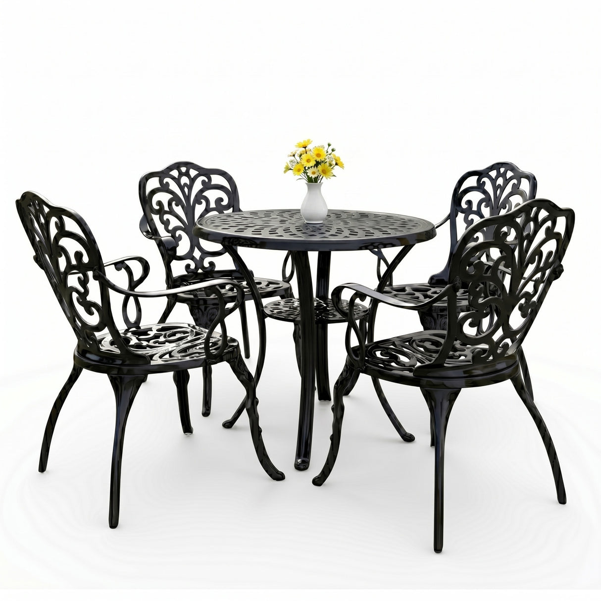 Outdoor Cast Aluminum 5-Piece Patio Conversation Set (Black)