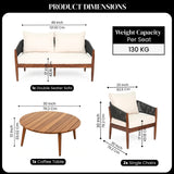 Outdoor Rope Sofa Set with  Round Slatted Coffee Table (Black & Off-White)